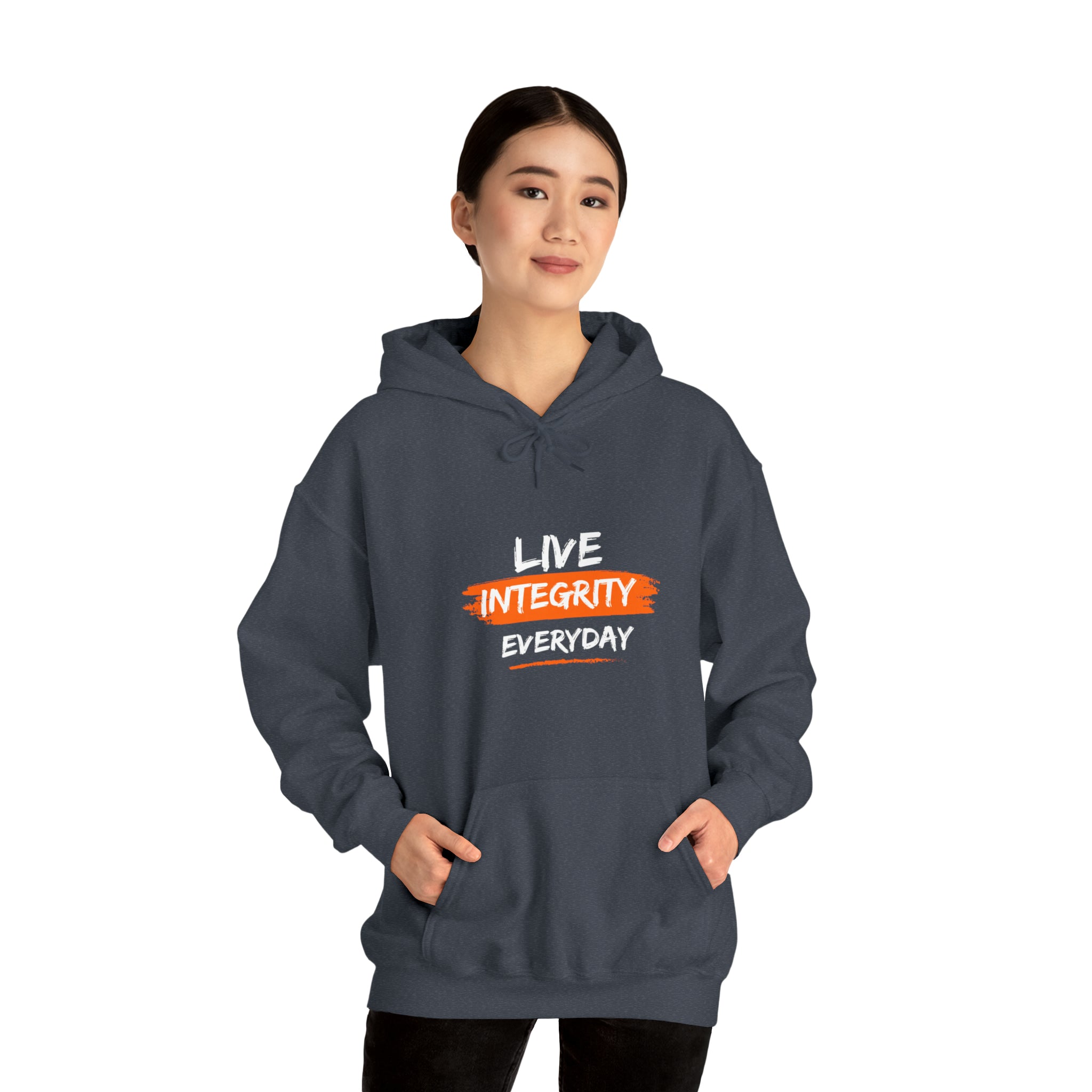 Adult women dark heather  hoodie " Live Integrity Everyday" inspired images
