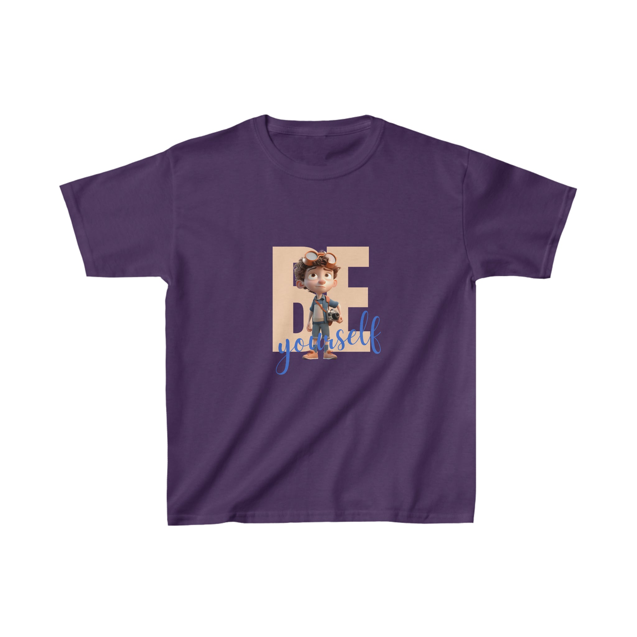 Youth Boy purple T-Shirt with "Be Yourself" inspired graphic on front.