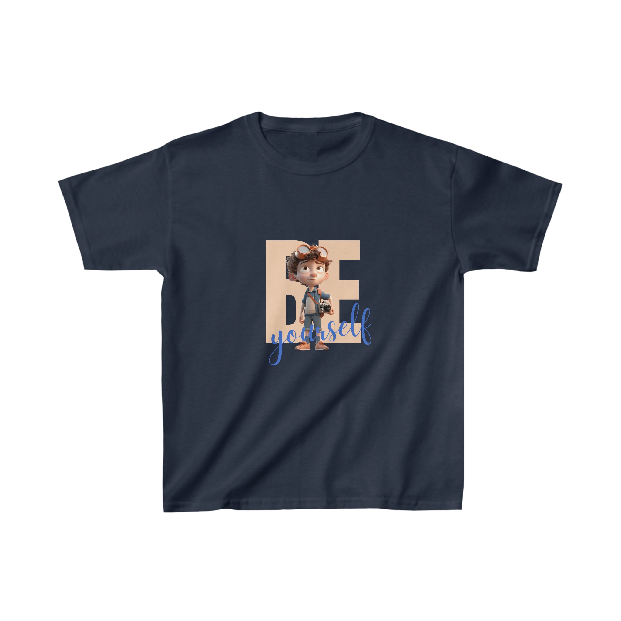 Youth Boy navy T-Shirt with "Be Yourself" inspired graphic on front.