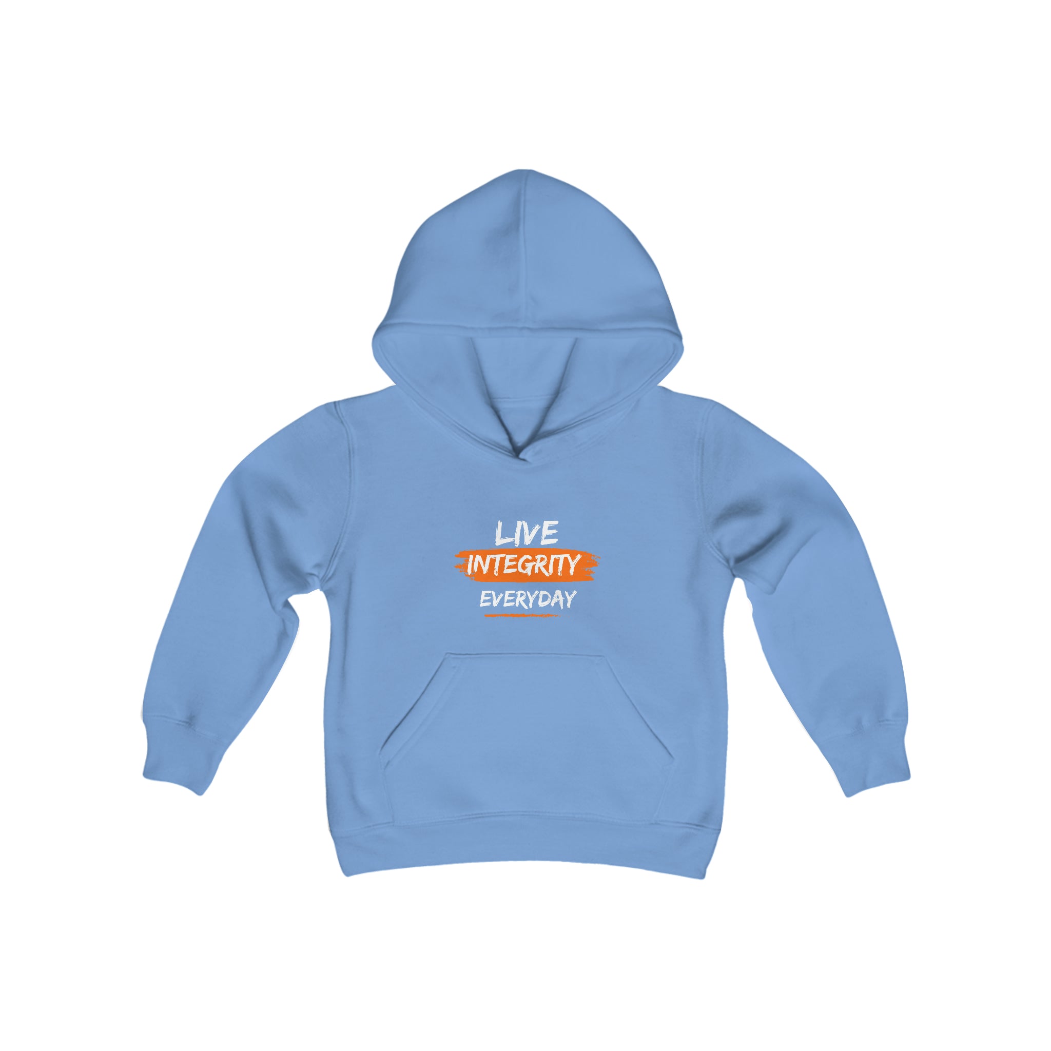 Youth unisex light blue hoodie " Live Integrity Everyday" inspired images