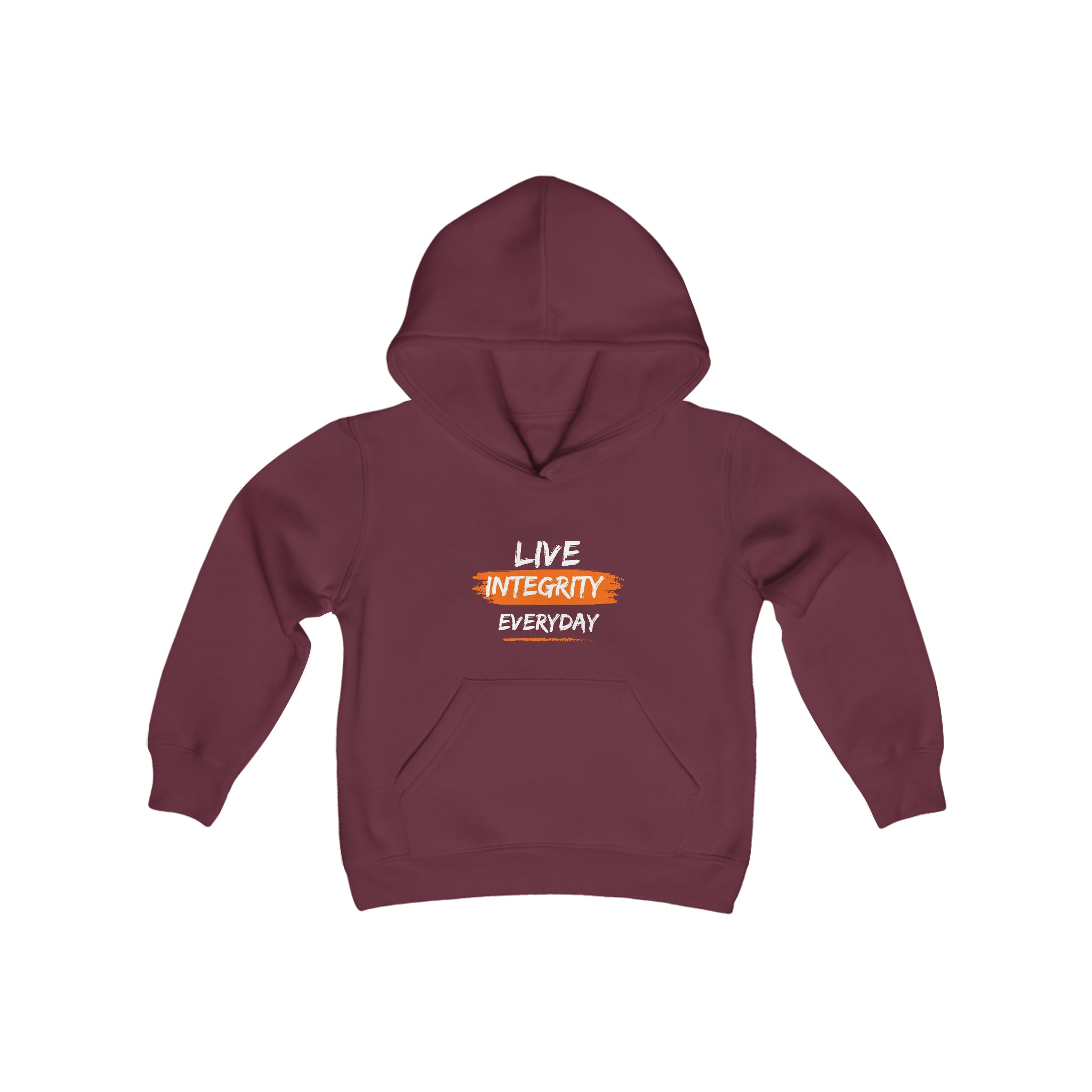 Youth unisex maroon hoodie " Live Integrity Everyday" inspired images