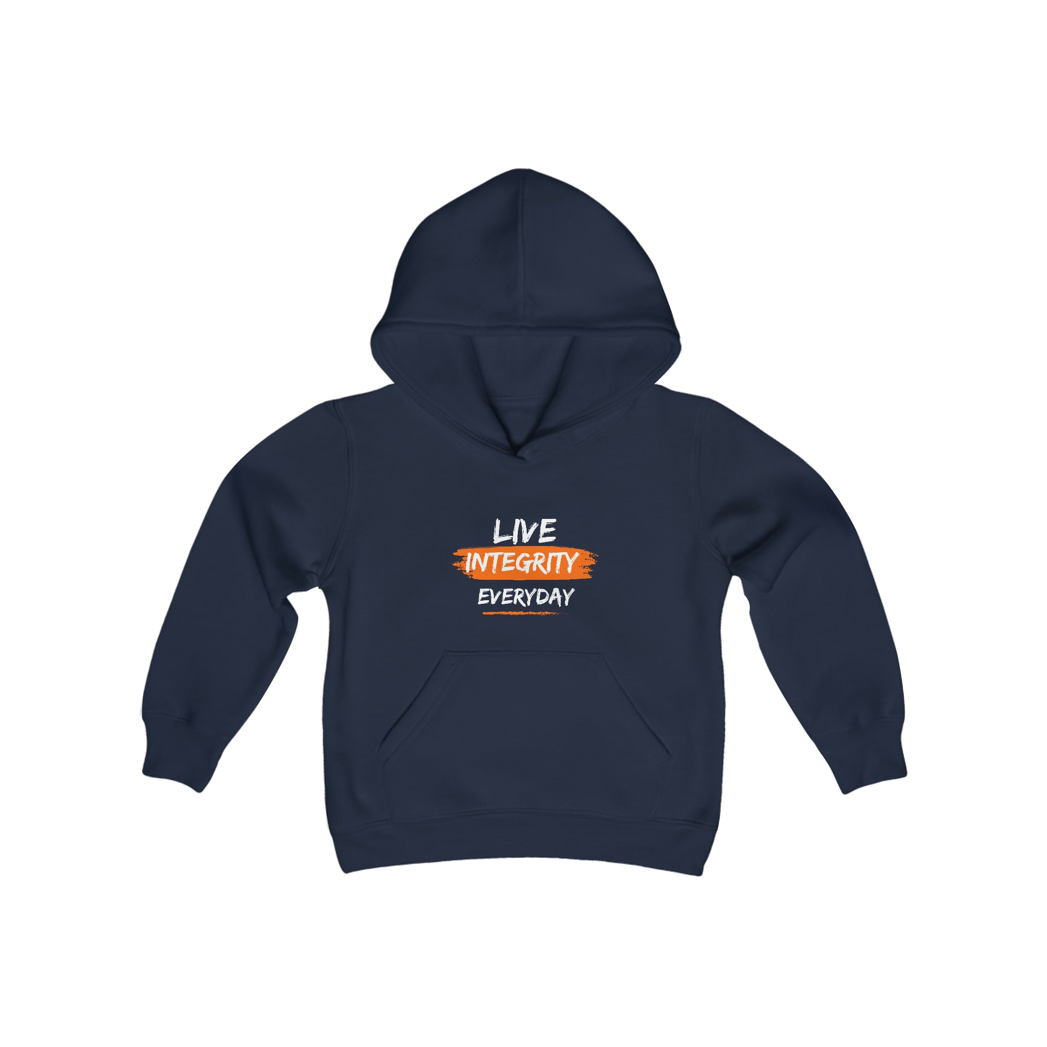 Youth unisex navy hoodie " Live Integrity Everyday" inspired images