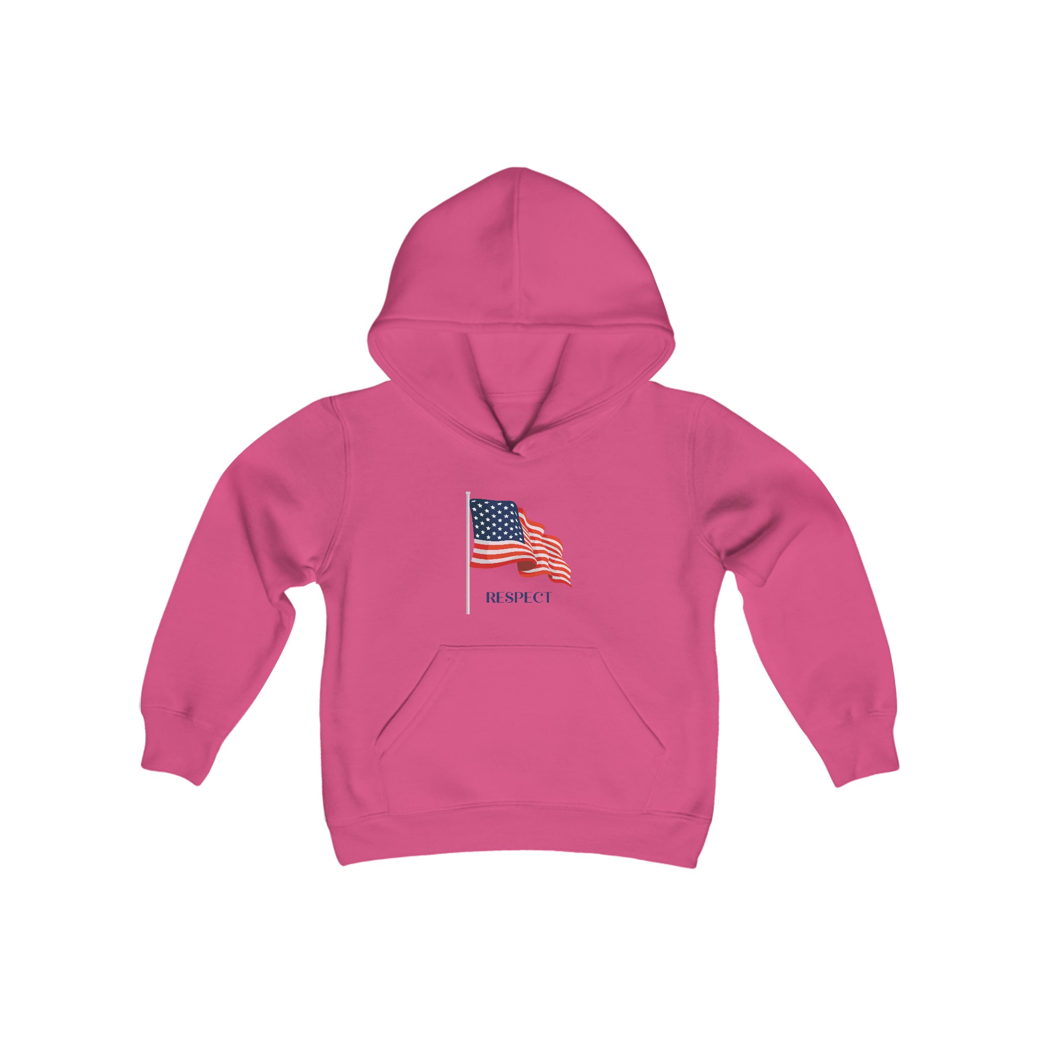 Youth unisex helicion hoodie with "Respect" inspired American Flag on front.
