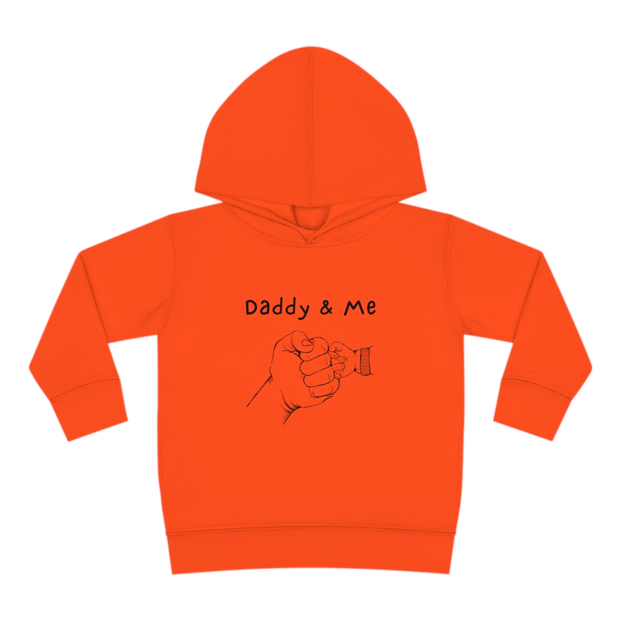 Toddler unisex orange hoodie " Daddy & Me" with fist bumps hands on front.