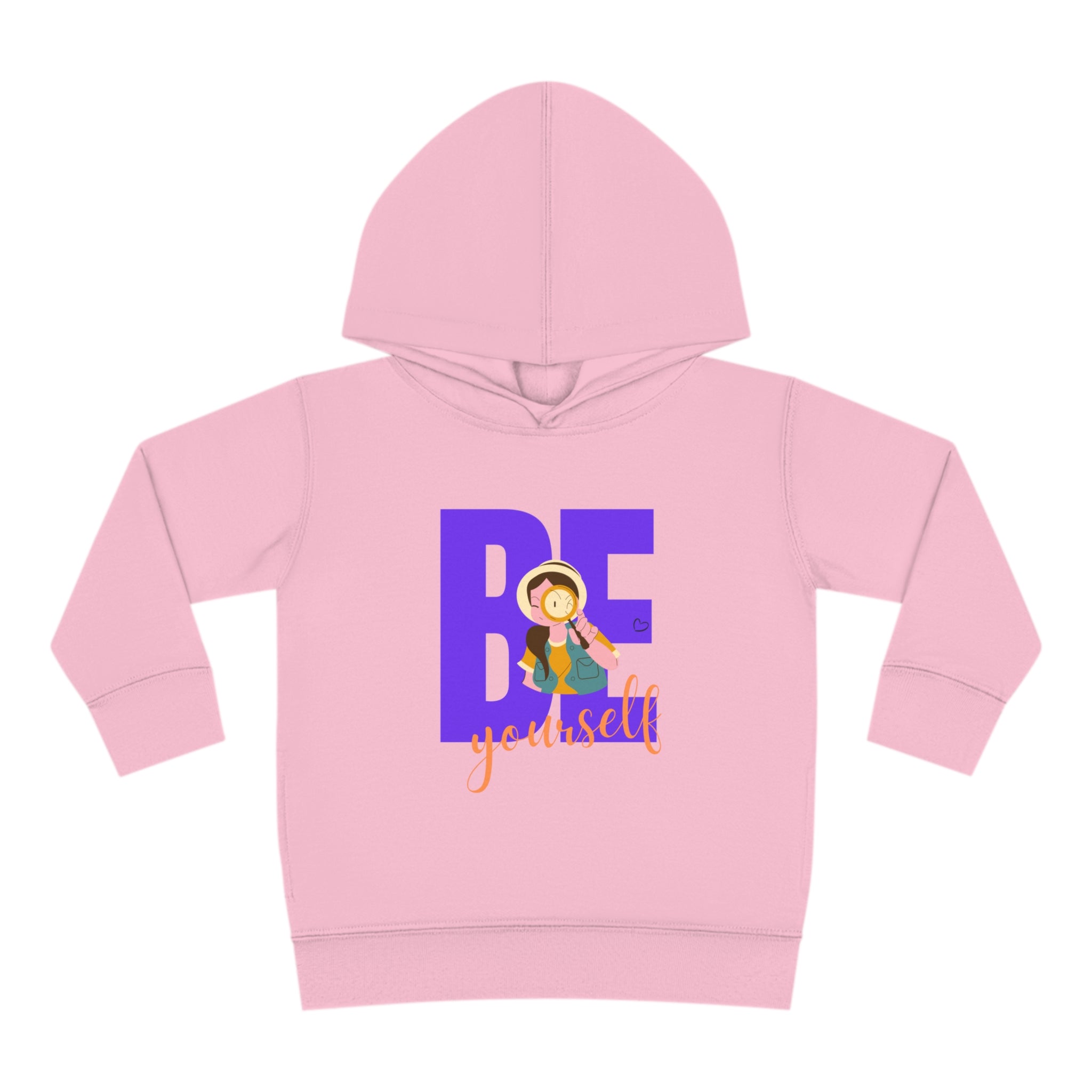 Toddler girls pink hoodie with "Be Yourself" motivational image on front