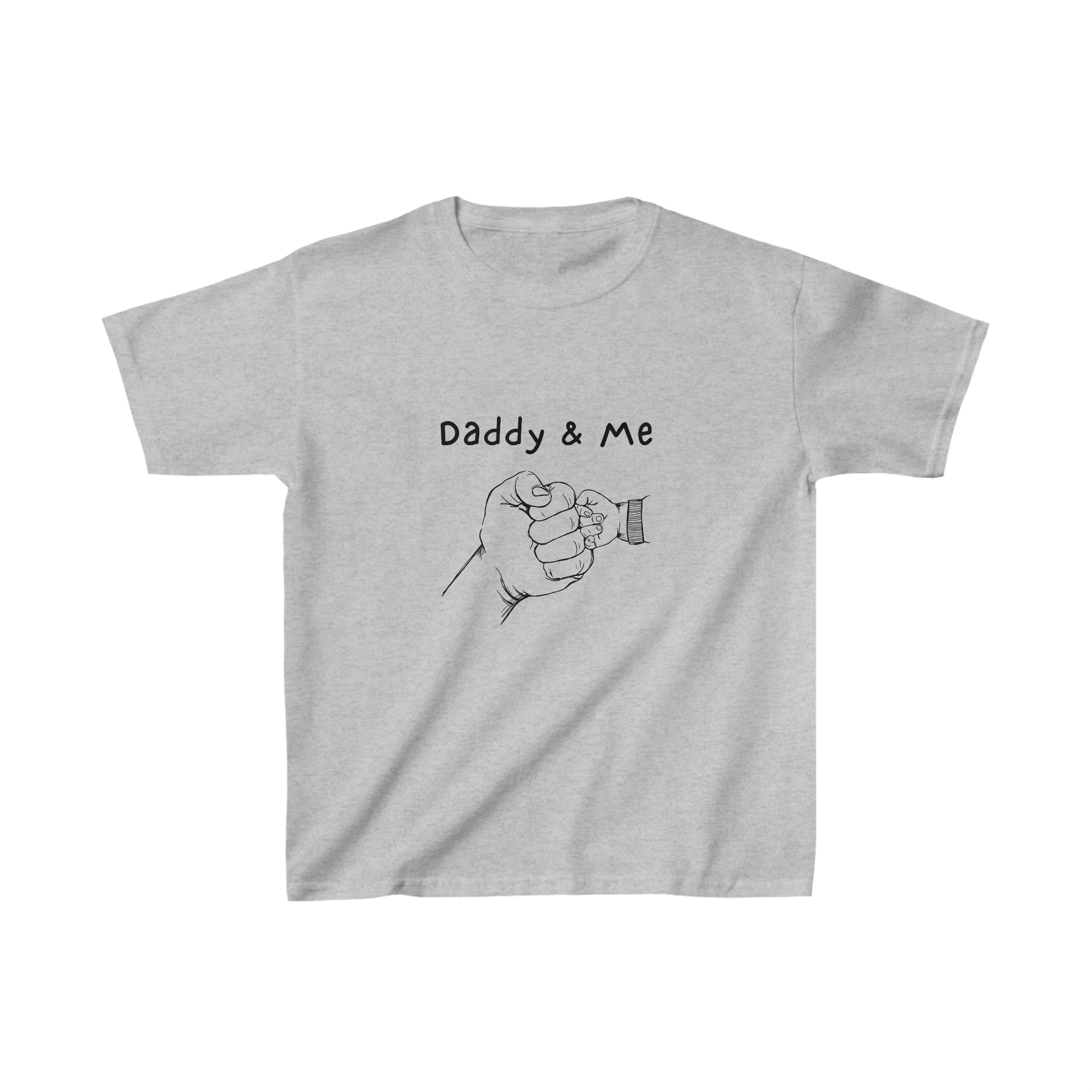 Youth unisex sports grey T-Shirt with "Daddy & Me" inspired fist bump graphic on front.