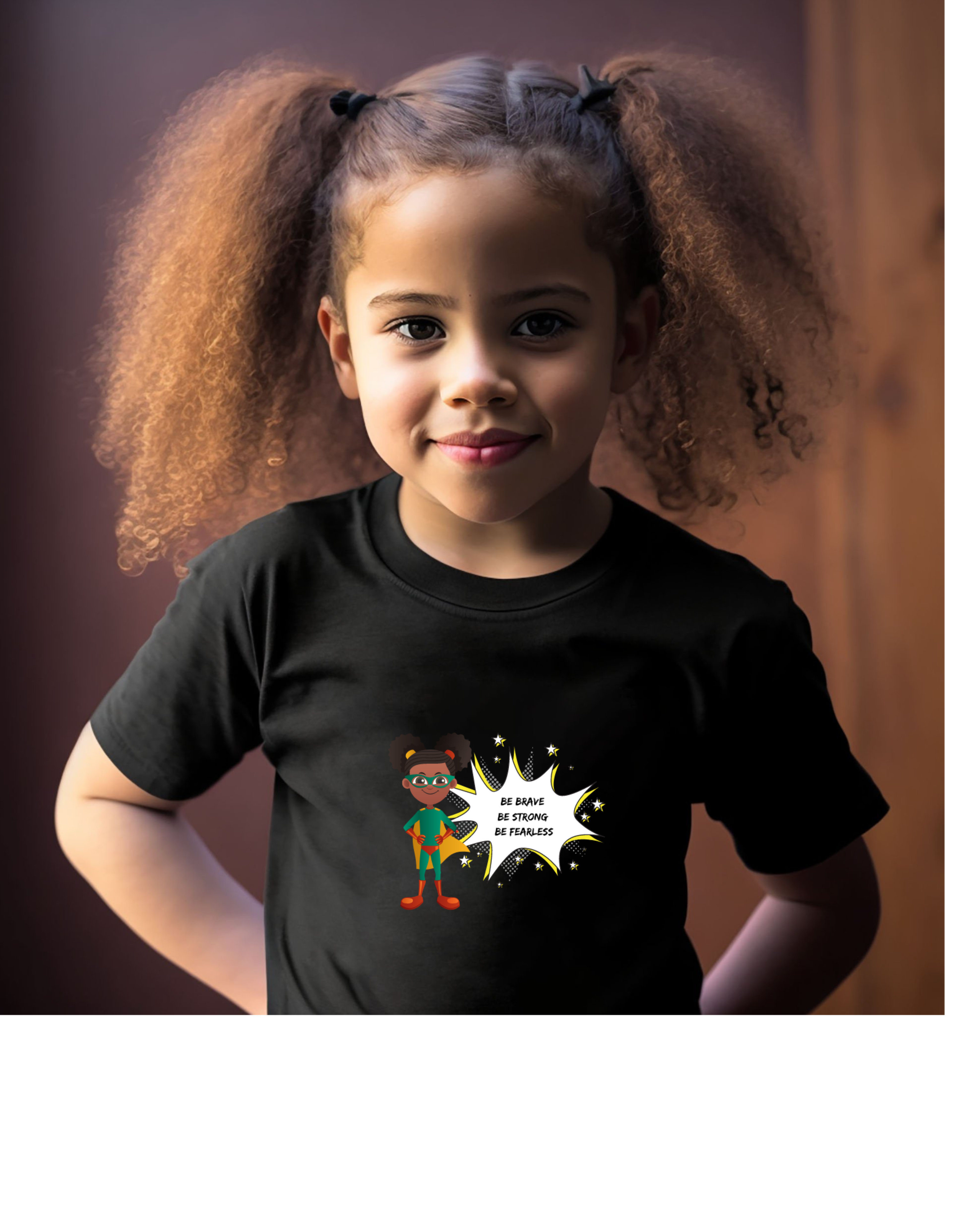 Toddler Girls wearing "Be Bold Be Strong Be Fearless " Superhero inspired T-Shirt