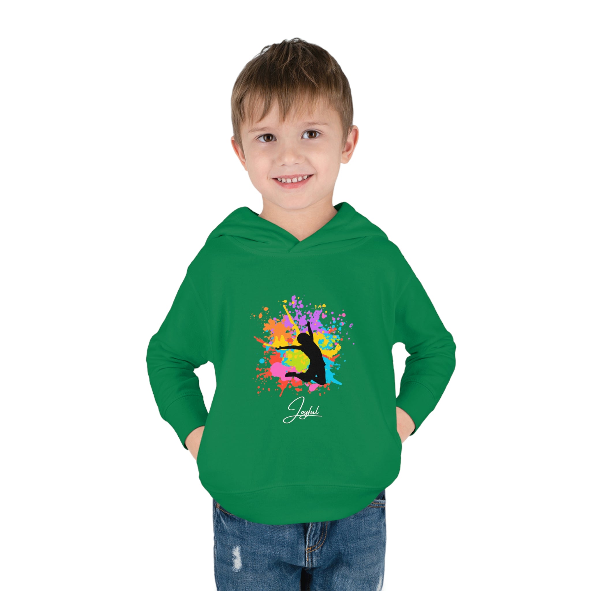 Child Model, Neon Green, Joyful Hoodie Toddlers Unisex Hoodie 