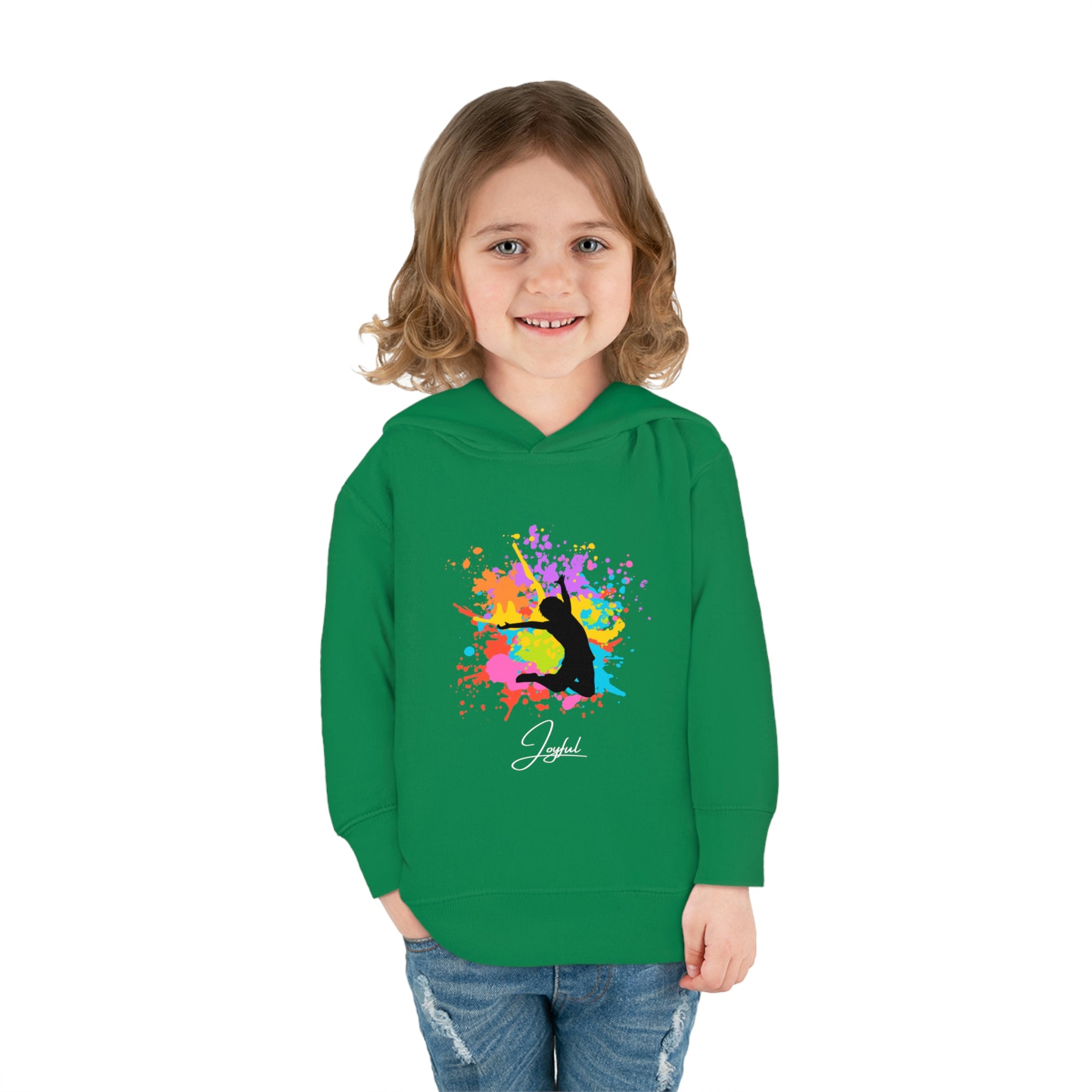 Child Model, Neon Green, Joyful Hoodie Toddlers Unisex Hoodie 