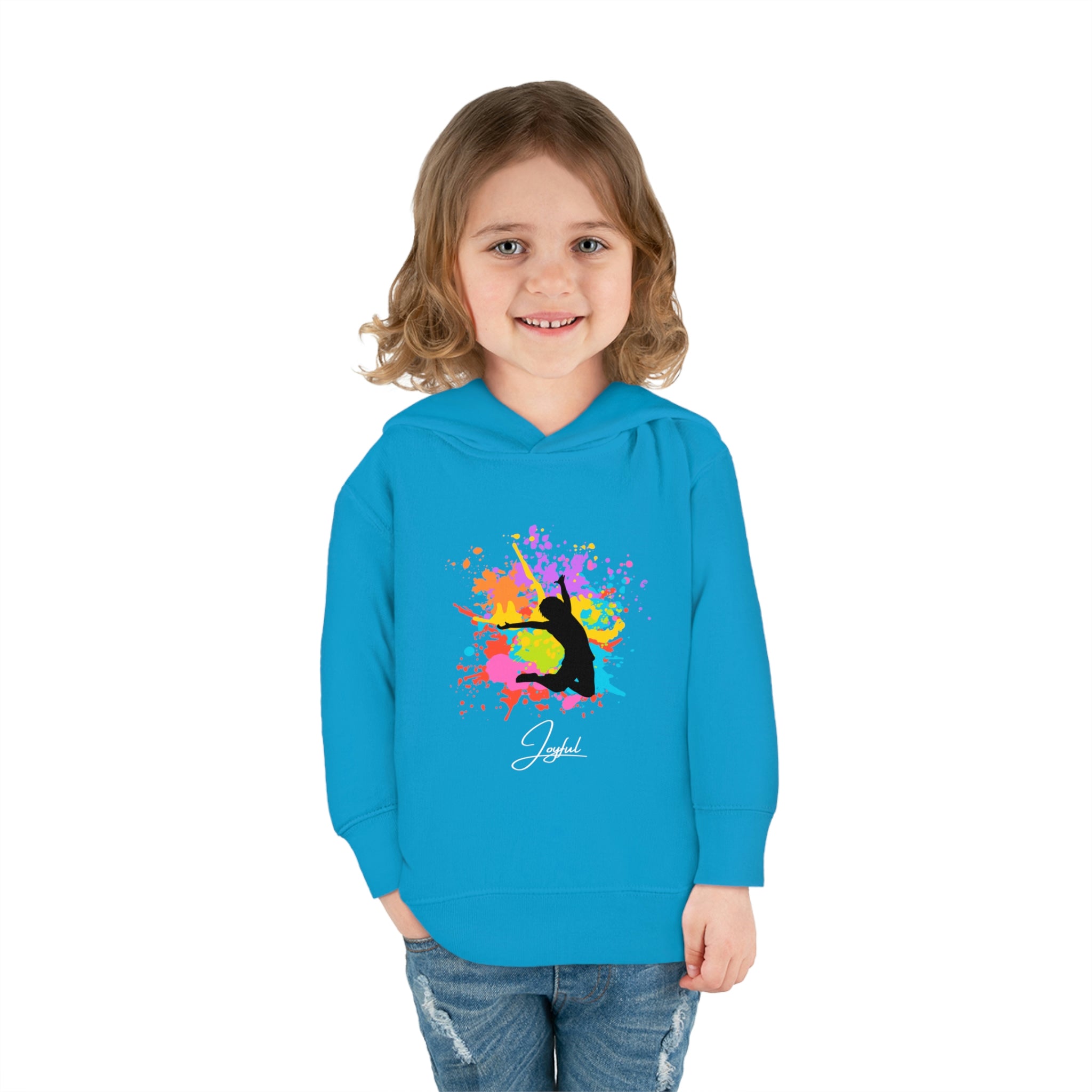 Child Model, Carolina Blue, Joyful Hoodie Toddlers Unisex Hoodie 