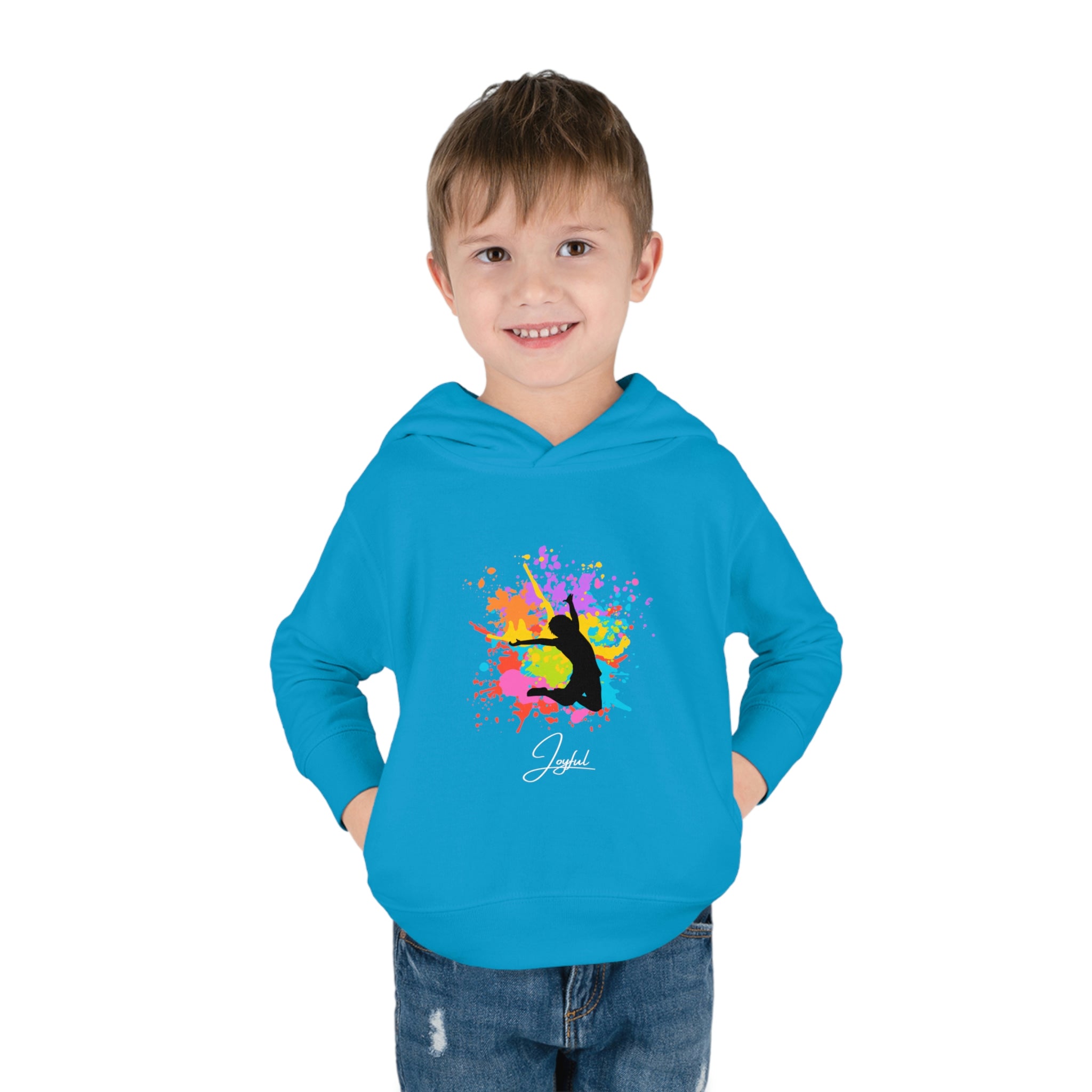 Child Model, Carolina Blue, Joyful Hoodie Toddlers Unisex Hoodie 